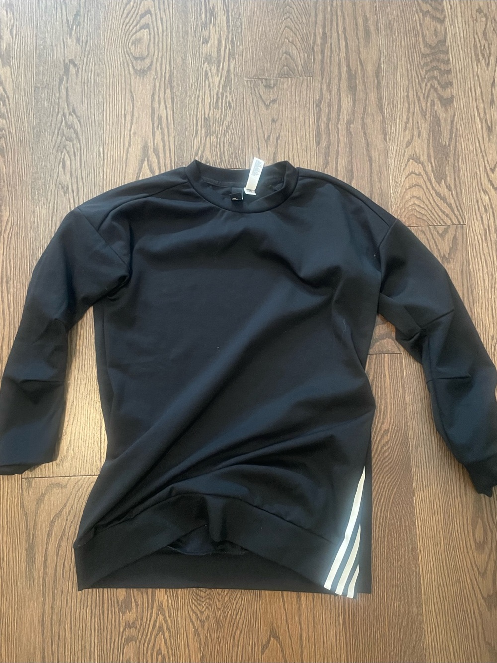 adidas Black Crew Sweatshirt with White Side Stripe Accent